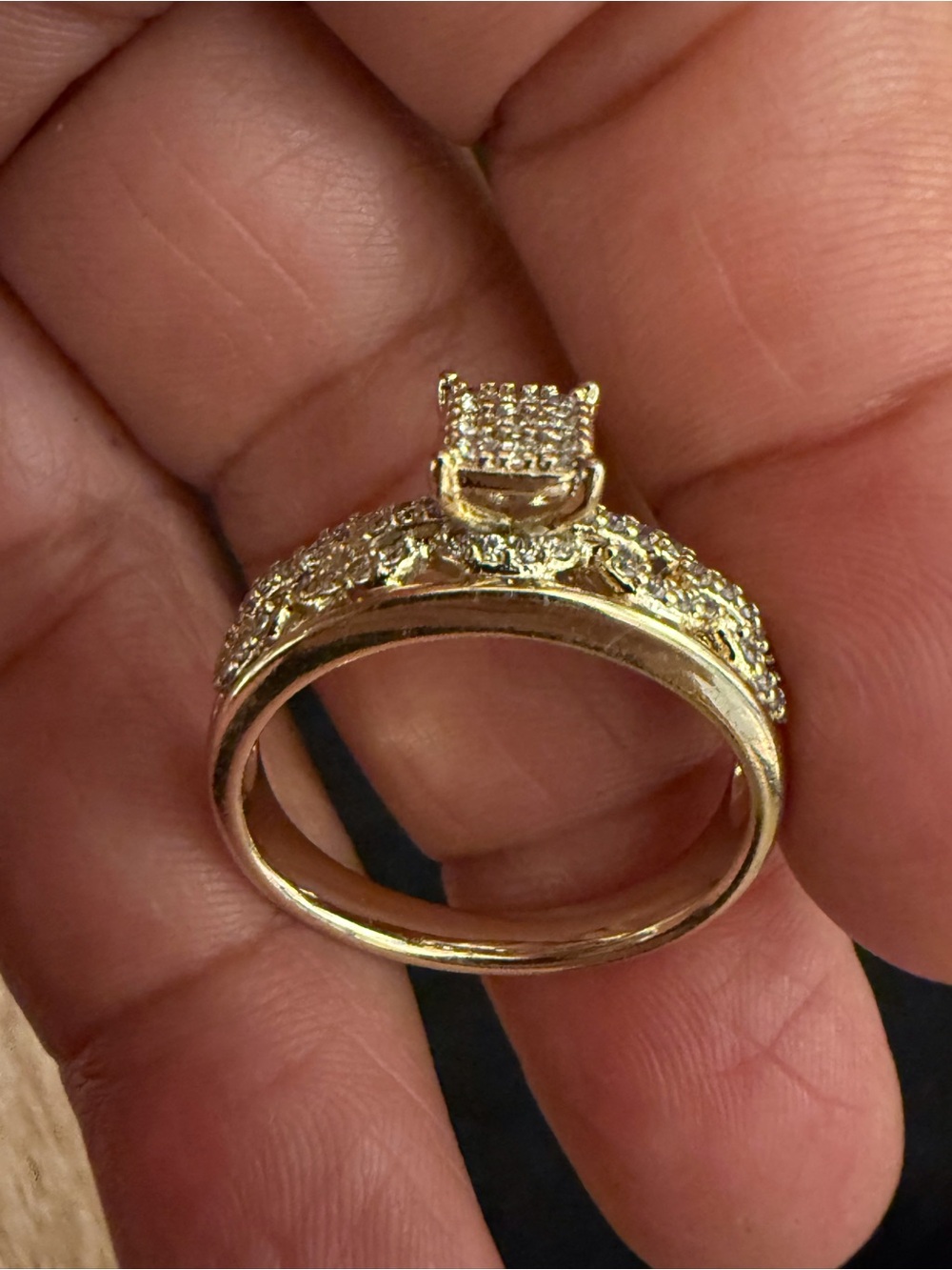 Gold-Tone Pave Cubic Zirconia Women's Engagement Ring